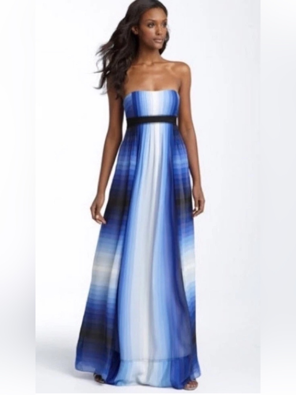 NWT BCBG Maxazria Chambra Blue Pleated Strapless Maxi Dress